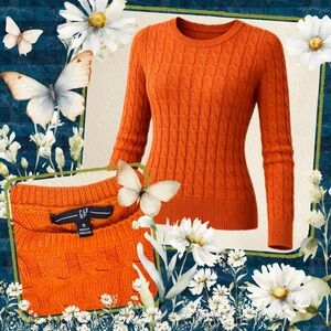 Vintage Y2K GAP Orange Cable Knit Sweater Size Small Fitted 2000s